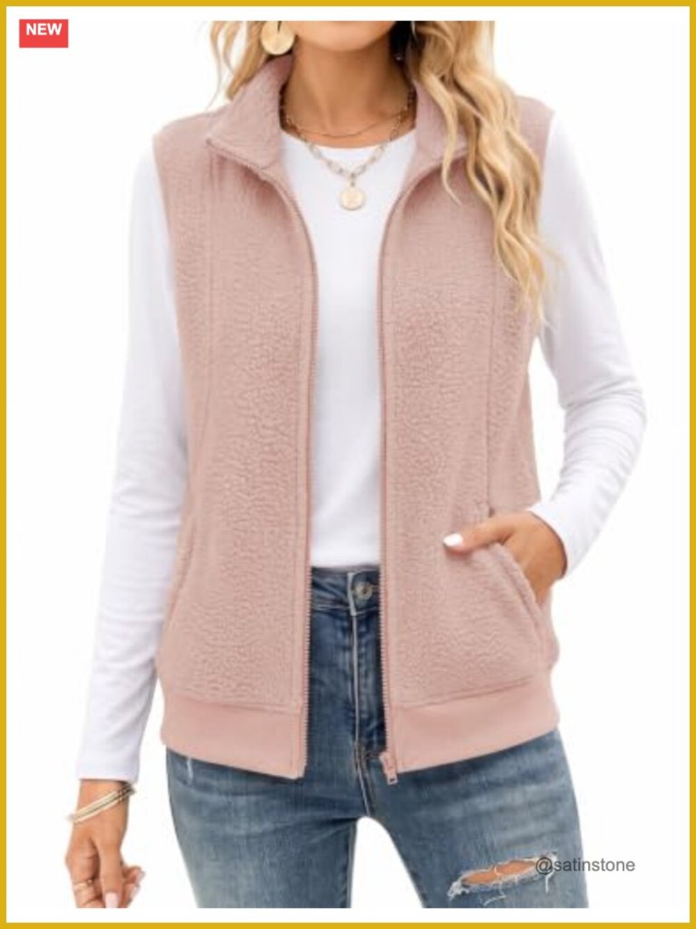 Women's Zip Up Fleece Vest Lightweight Sleeveless Cozy Layering